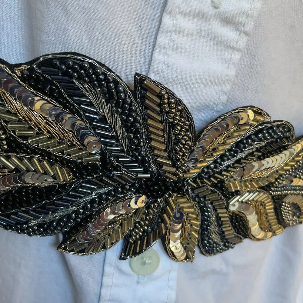 Silver Beaded Embroidered Boho Festival Floral Belt  Elastic Waistband NWT